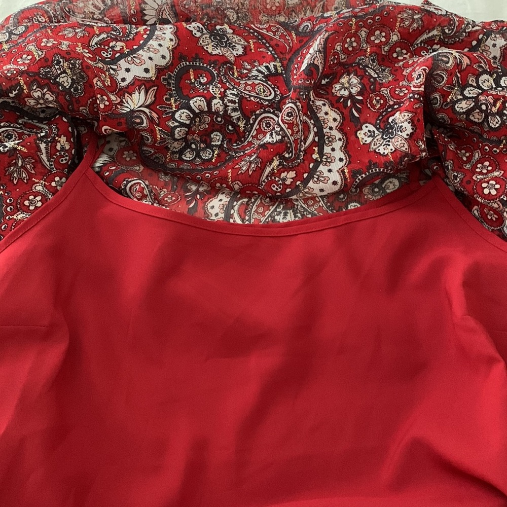 ❤️Loft red shimmer paisley flounce dress. Fully lined. NWT. Size S. - Picture 6 of 9